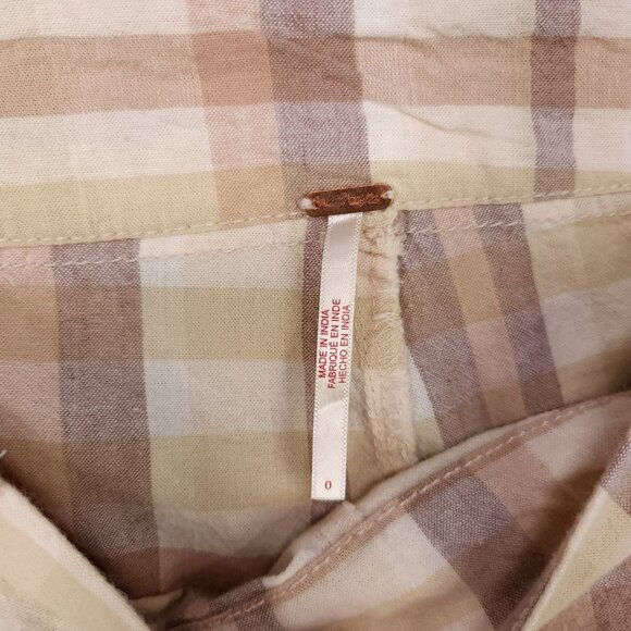 Free People Plaid Flare Pants Womens 0 Linen Blend Low Rise Retro Hippie Boho - Picture 14 of 16